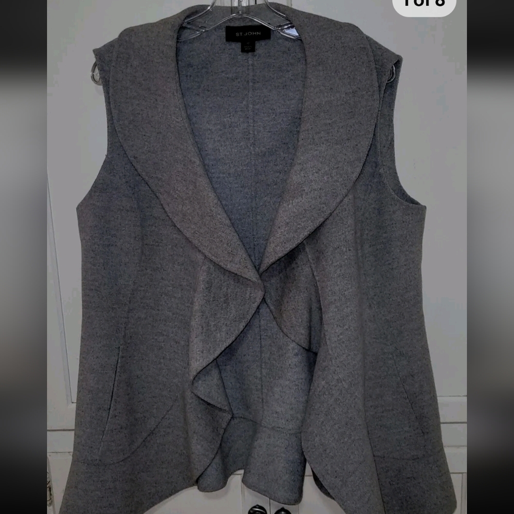 ST JOHN Open Front Tulip Flare Cashmere Angora Blend, Sz 12